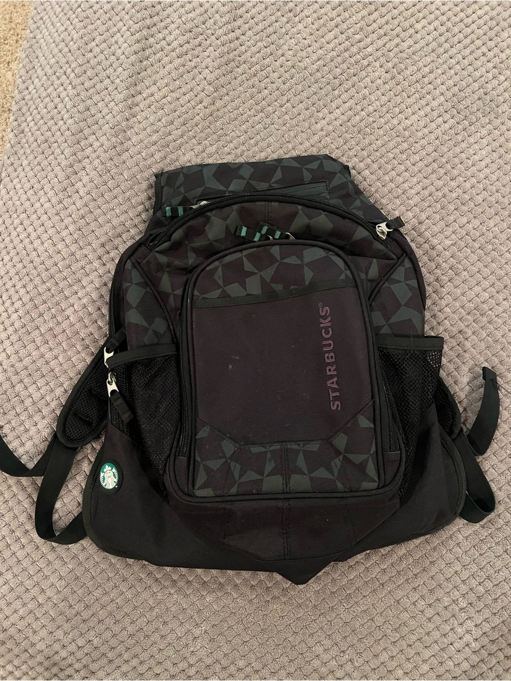 Starbucks Black Backpack with Dark Green Geometric Accents